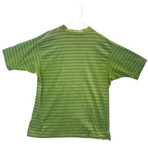 Vintage Rush T Shirt M/L Green Striped Short Sleeve Crewneck Made in USA 90s